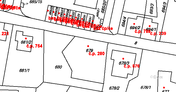 Liberec XIV-Ruprechtice 280, Liberec na parcele st. 679 v KÚ Ruprechtice, Katastrální mapa