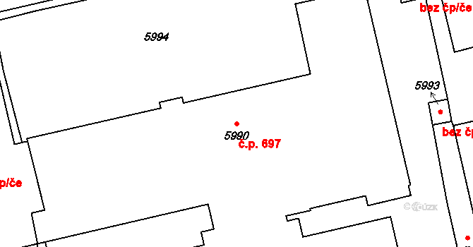 Vsetín 697 na parcele st. 5990 v KÚ Vsetín, Katastrální mapa