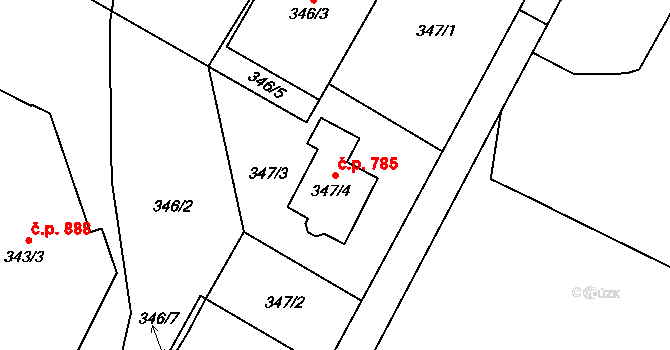 Kobeřice 785 na parcele st. 347/4 v KÚ Kobeřice ve Slezsku, Katastrální mapa