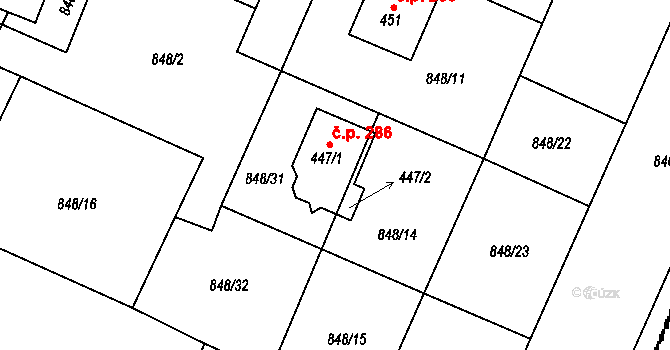 Ženklava 286 na parcele st. 447/1 v KÚ Ženklava, Katastrální mapa