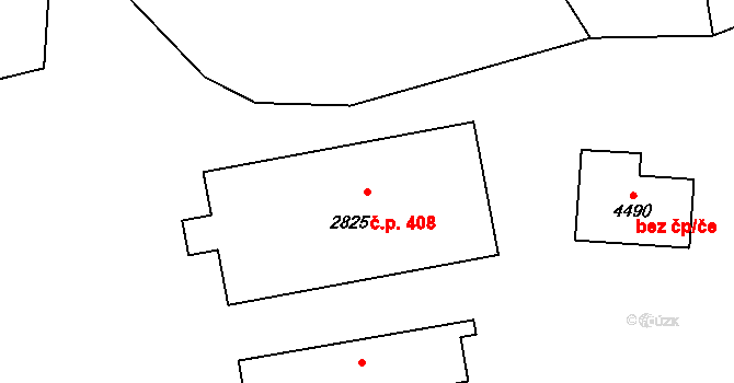Rožnov pod Radhoštěm 408 na parcele st. 2825 v KÚ Rožnov pod Radhoštěm, Katastrální mapa
