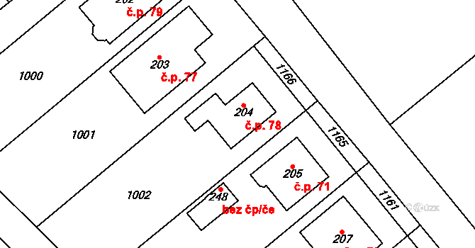 Sobělice 78, Rataje na parcele st. 204 v KÚ Sobělice, Katastrální mapa