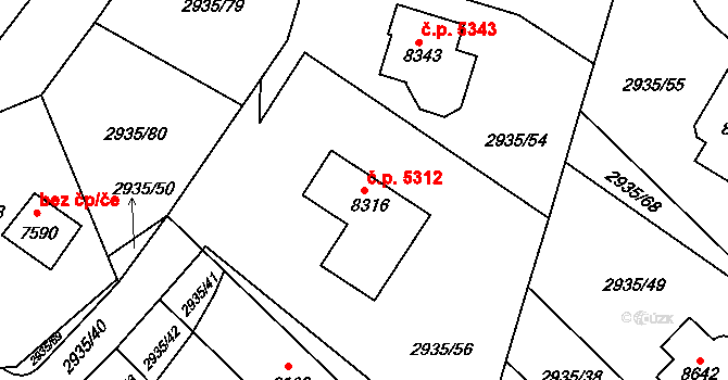 Zlín 5312 na parcele st. 8316 v KÚ Zlín, Katastrální mapa