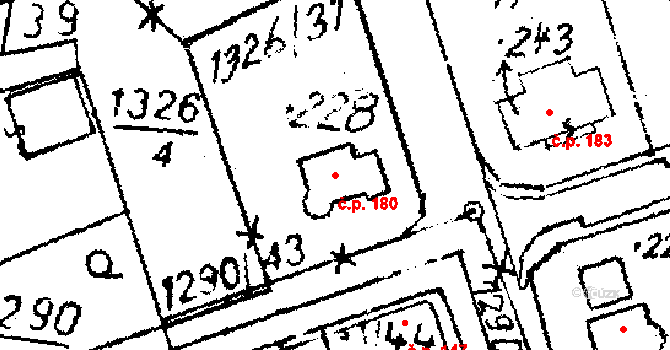 Dlouhý Újezd 180 na parcele st. 228 v KÚ Dlouhý Újezd, Katastrální mapa