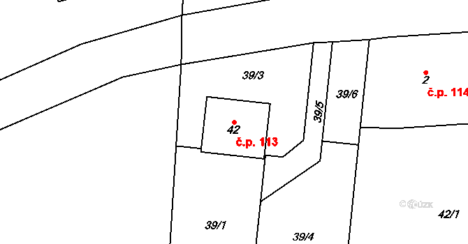 Pavlov 113 na parcele st. 42 v KÚ Zavadilka, Katastrální mapa