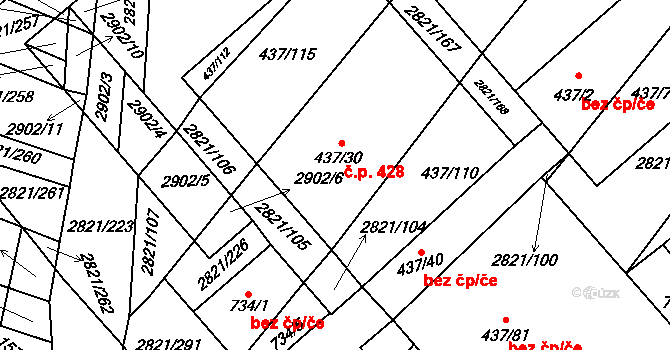 Vrbice 428 na parcele st. 437/30 v KÚ Vrbice u Velkých Pavlovic, Katastrální mapa