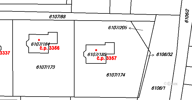 Frýdek 3357, Frýdek-Místek na parcele st. 6107/185 v KÚ Frýdek, Katastrální mapa