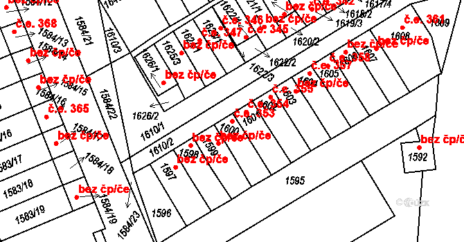 Prušánky 353 na parcele st. 1600 v KÚ Prušánky, Katastrální mapa