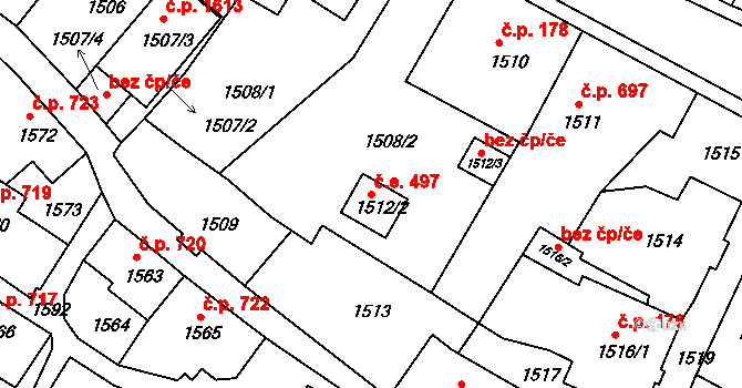 Rumburk 1 497, Rumburk na parcele st. 1512/2 v KÚ Rumburk, Katastrální mapa