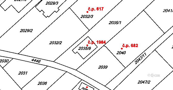 Hlučín 1984 na parcele st. 2035/9 v KÚ Hlučín, Katastrální mapa