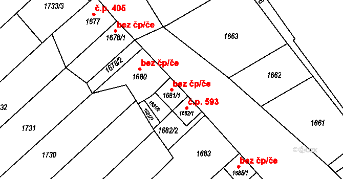 Šardice 38726408 na parcele st. 1681/1 v KÚ Šardice, Katastrální mapa