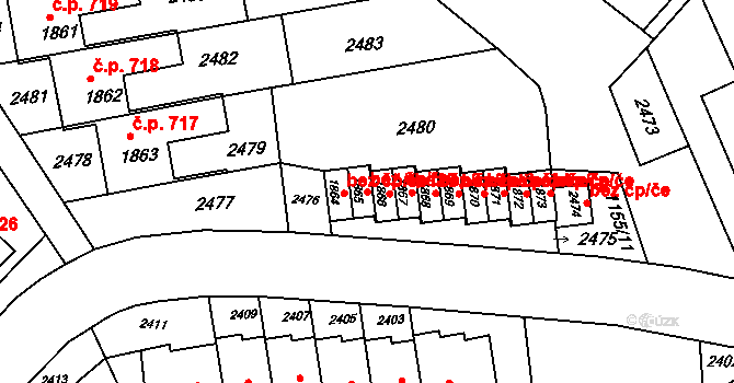 Brno 39449408 na parcele st. 1865 v KÚ Kohoutovice, Katastrální mapa