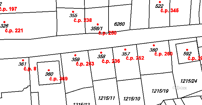 Popovice 236 na parcele st. 358 v KÚ Popovice u Uherského Hradiště, Katastrální mapa