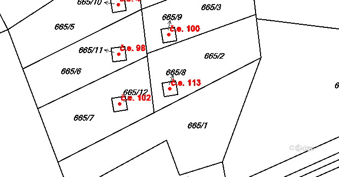 Bludovice 113, Havířov na parcele st. 665/8 v KÚ Bludovice, Katastrální mapa