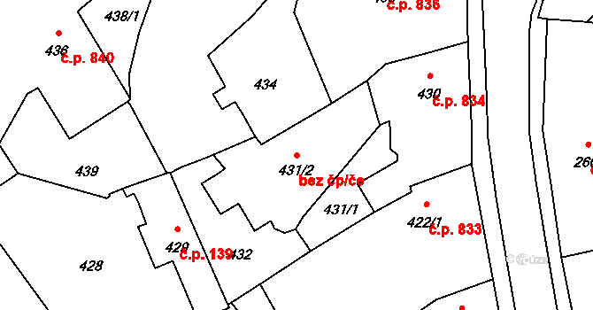 Pelhřimov 48811408 na parcele st. 431/2 v KÚ Pelhřimov, Katastrální mapa