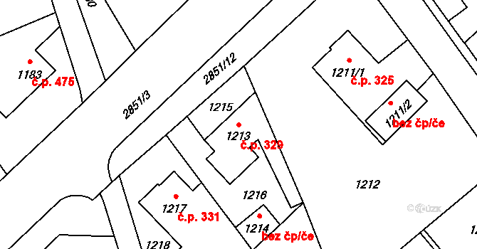 Rapotín 329 na parcele st. 1213 v KÚ Rapotín, Katastrální mapa