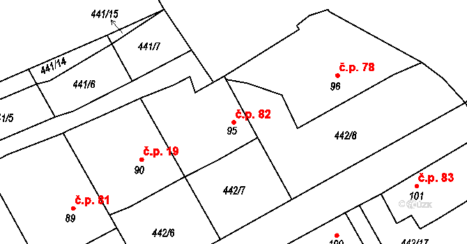Krašovice 82 na parcele st. 95 v KÚ Krašovice u Plzně, Katastrální mapa