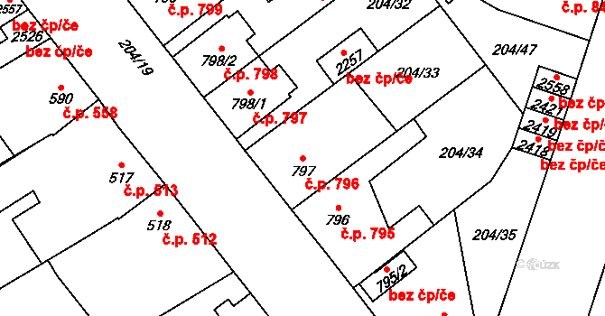 Přeštice 796 na parcele st. 797 v KÚ Přeštice, Katastrální mapa
