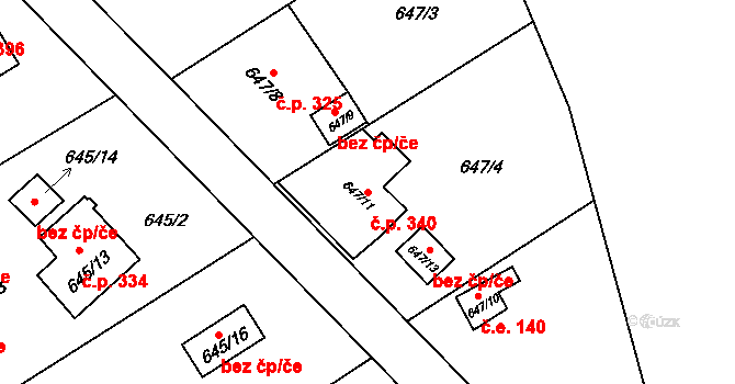 Josefov 340, Jaroměř na parcele st. 647/11 v KÚ Josefov u Jaroměře, Katastrální mapa
