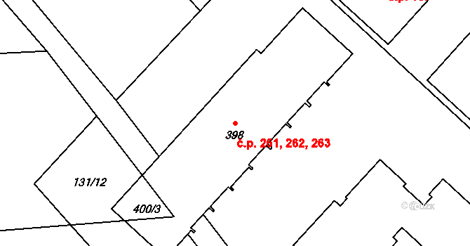 Trnová 261,262,263, Pardubice na parcele st. 398 v KÚ Trnová, Katastrální mapa