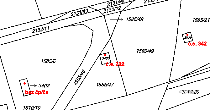 Předměstí 322, Svitavy na parcele st. 3403 v KÚ Svitavy-předměstí, Katastrální mapa
