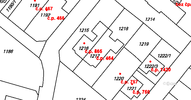 Mohelnice 464 na parcele st. 1217 v KÚ Mohelnice, Katastrální mapa