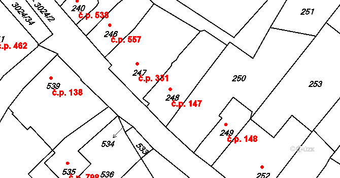 Štramberk 147 na parcele st. 248 v KÚ Štramberk, Katastrální mapa