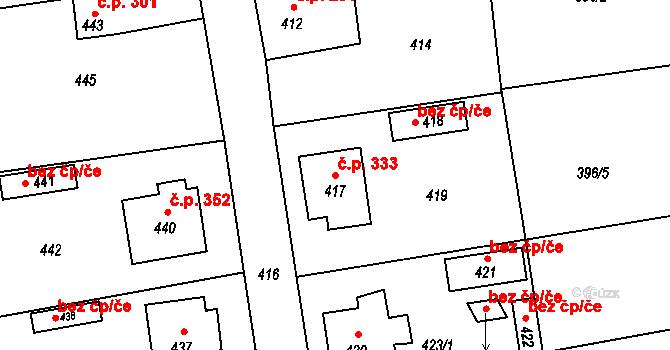 Jesenice 333 na parcele st. 417 v KÚ Jesenice u Rakovníka, Katastrální mapa