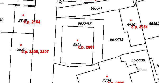 Žatec 2801 na parcele st. 5421 v KÚ Žatec, Katastrální mapa