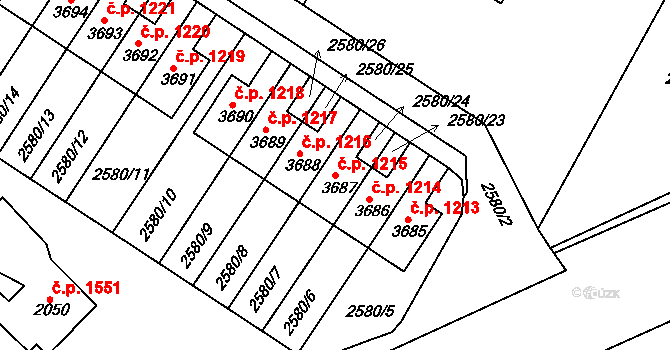 Havlíčkův Brod 1215 na parcele st. 3687 v KÚ Havlíčkův Brod, Katastrální mapa