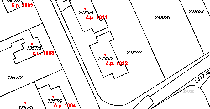 Rychnov nad Kněžnou 1012 na parcele st. 2433/2 v KÚ Rychnov nad Kněžnou, Katastrální mapa