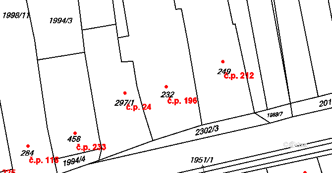 Morkůvky 196 na parcele st. 232 v KÚ Morkůvky, Katastrální mapa