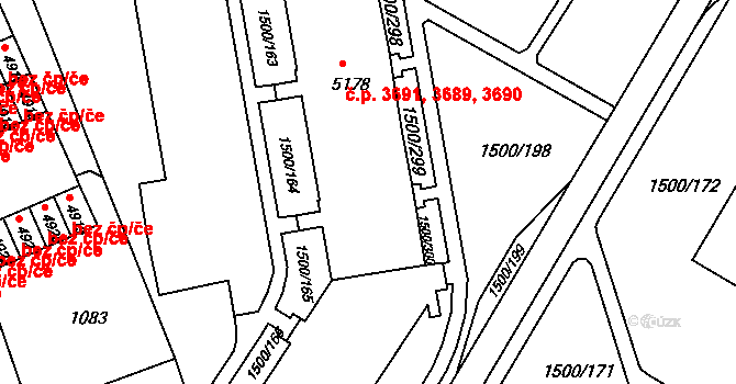Kroměříž 3689,3690,3691 na parcele st. 5178 v KÚ Kroměříž, Katastrální mapa