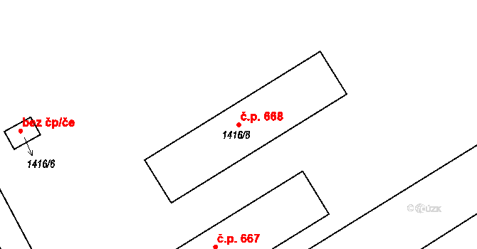 Liberec XI-Růžodol I 668, Liberec na parcele st. 1416/8 v KÚ Růžodol I, Katastrální mapa
