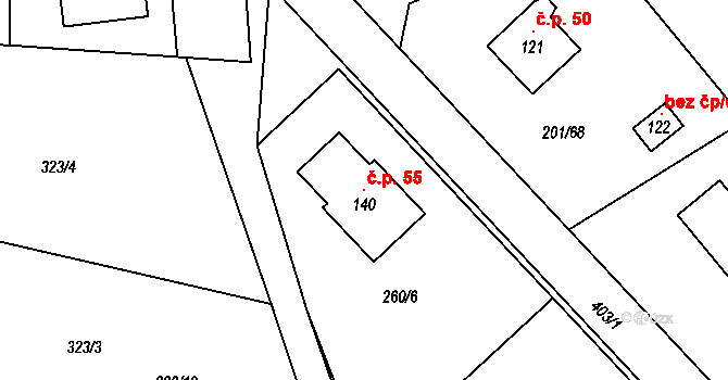 Černov 55 na parcele st. 140 v KÚ Černov, Katastrální mapa