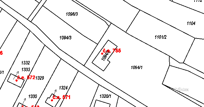 Ostopovice 755 na parcele st. 1094/2 v KÚ Ostopovice, Katastrální mapa