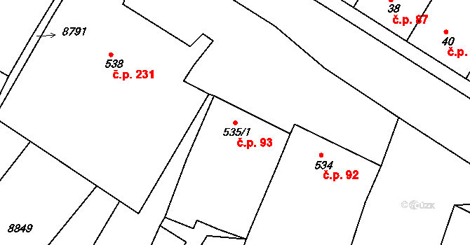 Oleksovice 93 na parcele st. 535/1 v KÚ Oleksovice, Katastrální mapa