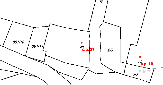 Hoštěc 27, Teplá na parcele st. 28 v KÚ Hoštěc, Katastrální mapa