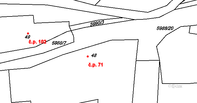 Kamenice 71 na parcele st. 48 v KÚ Kamenice u Jihlavy, Katastrální mapa
