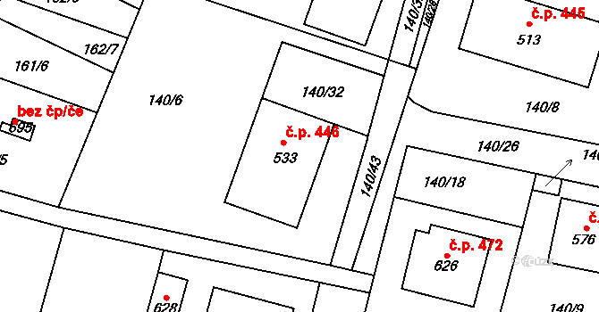 Rožďalovice 446 na parcele st. 533 v KÚ Rožďalovice, Katastrální mapa