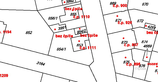 Čelákovice 1111 na parcele st. 853 v KÚ Čelákovice, Katastrální mapa