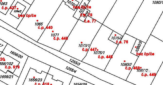 Hrušovany u Brna 447 na parcele st. 1073/1 v KÚ Hrušovany u Brna, Katastrální mapa