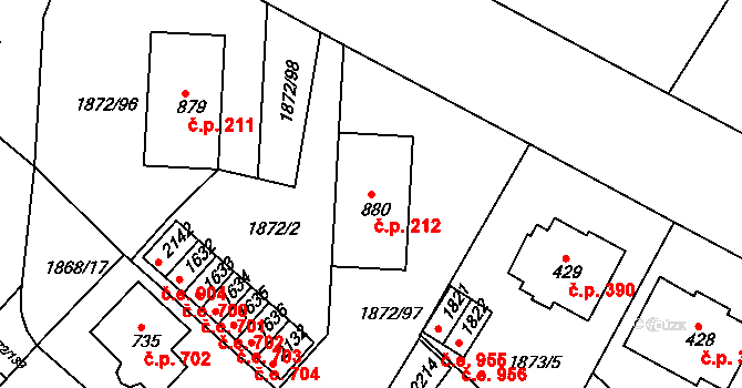Tišnov 212 na parcele st. 880 v KÚ Tišnov, Katastrální mapa
