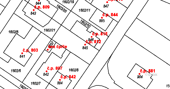 Tišnov 812 na parcele st. 845 v KÚ Tišnov, Katastrální mapa
