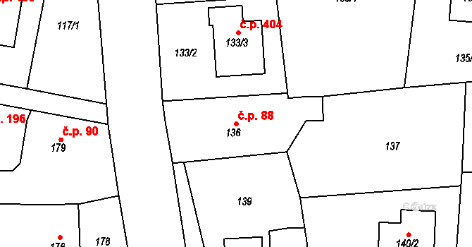 Krmelín 88 na parcele st. 136 v KÚ Krmelín, Katastrální mapa