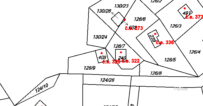 Třebsín 325, Krňany na parcele st. 408 v KÚ Třebsín, Katastrální mapa