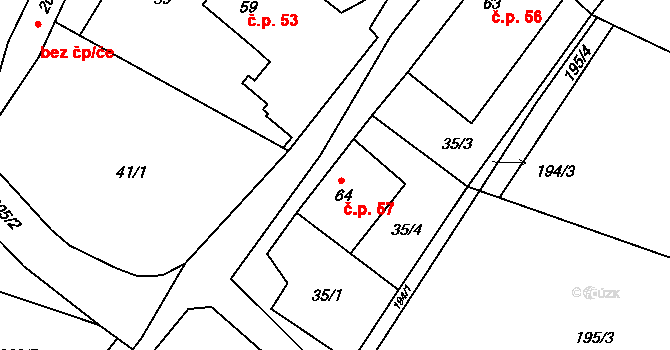 Tomice II 57, Olbramovice na parcele st. 64 v KÚ Tomice u Votic, Katastrální mapa