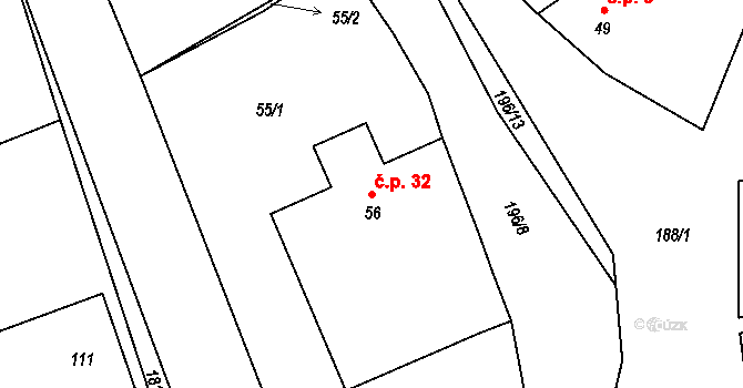 Lstiboř 32, Klučov na parcele st. 56 v KÚ Lstiboř, Katastrální mapa