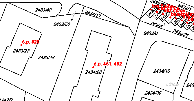 Dačice V 451,452, Dačice na parcele st. 2434/26 v KÚ Dačice, Katastrální mapa