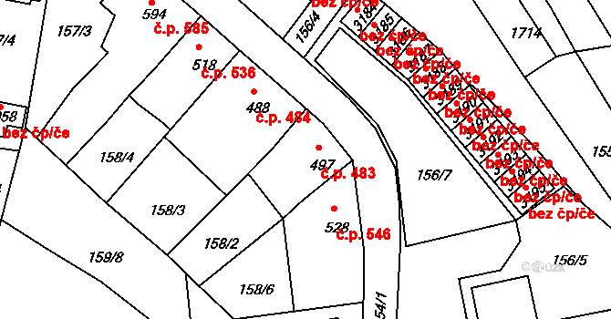 Blansko 483 na parcele st. 497 v KÚ Blansko, Katastrální mapa